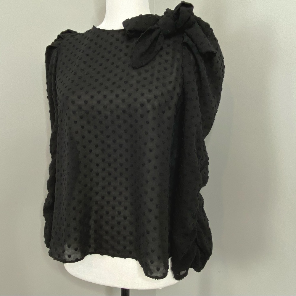 Zara Women’s Victorian Shoulder Tie Puff Sheer Blouse Black Swiss Dot Top XS - Picture 5 of 9
